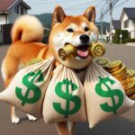 Shiba Inu carrying bags of money