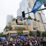 Thousands of fans gather for Los Angeles Dodgers victory parade