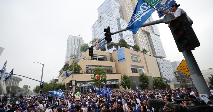 Thousands of fans gather for Los Angeles Dodgers victory parade